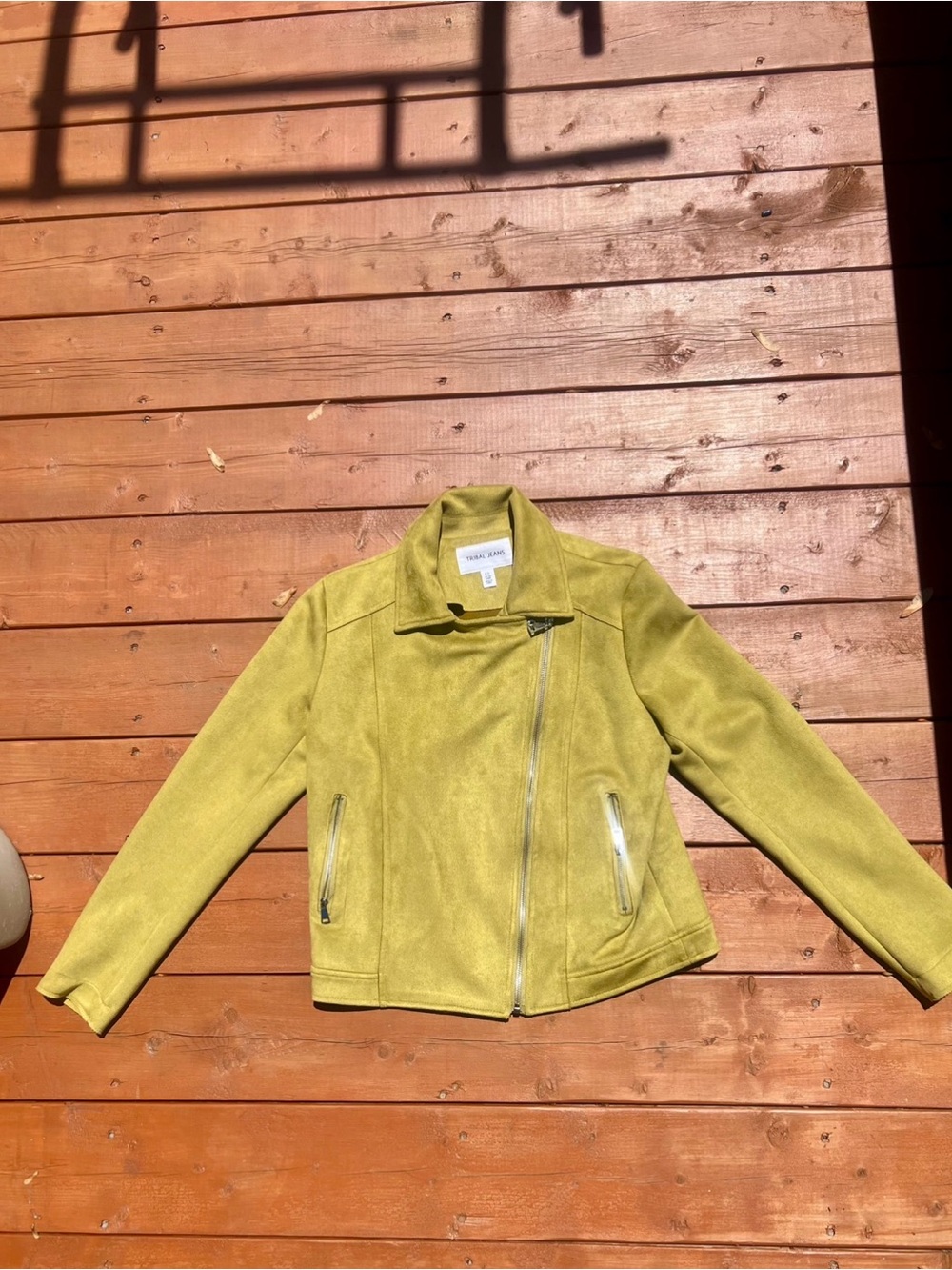 Tribal Jeans Petite Small Faux Suede Moto Jacket – Vibrant Chartreuse Green